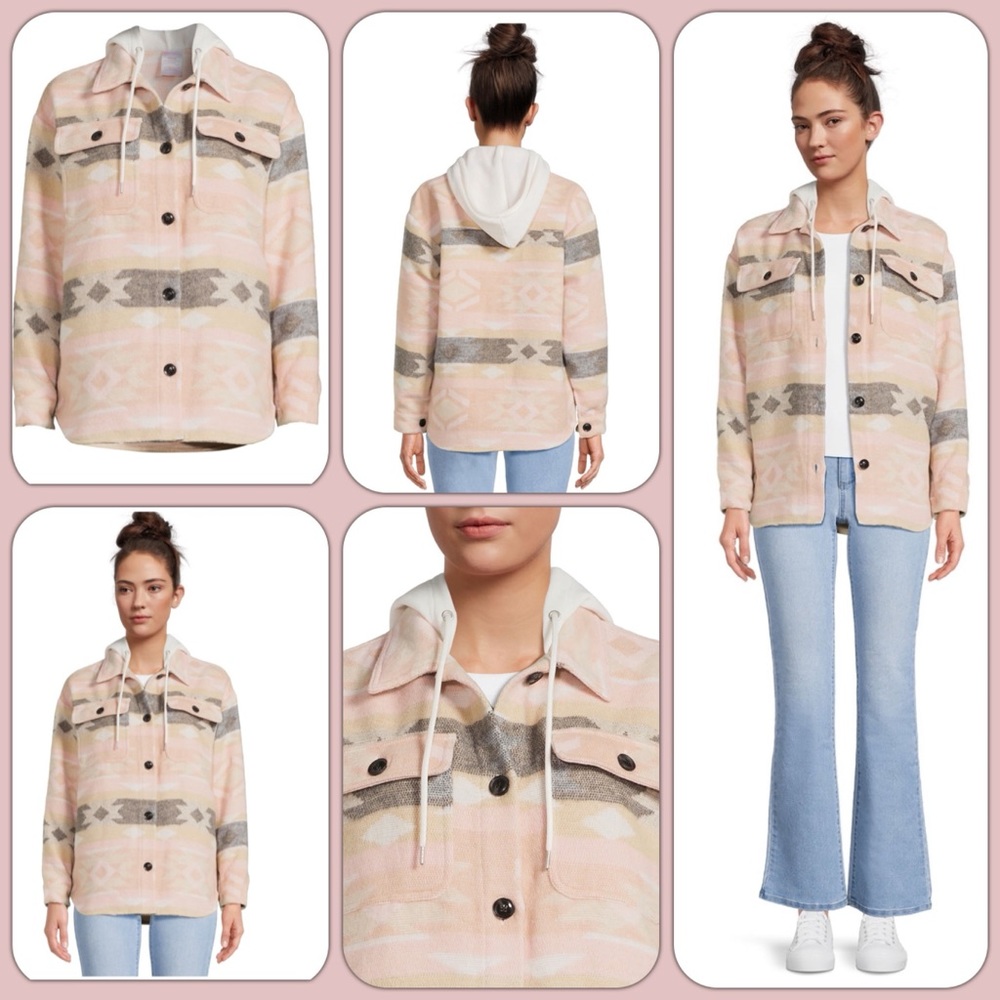 Pink Geometric Print Jacket with Hoodie